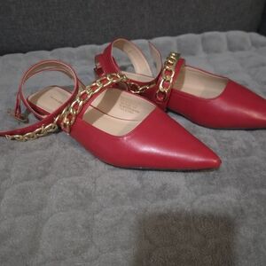 Fashion to Figure Red Flats with Gold Chain